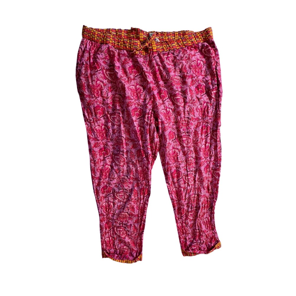 Sundance Pink Floral Paisley Cotton Crop Pajama Pants PM Leia Orange Block Print